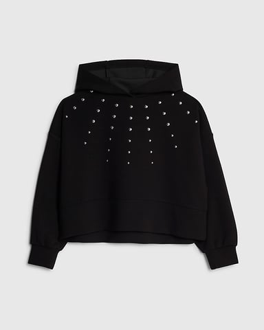 River Island Mädchen-Hoodie Schwarz mit Nieten Langarm