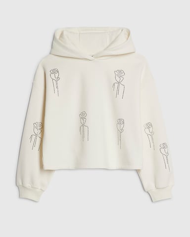 River Island Mädchen-Hoodie Cremefarben Verziert Langarm