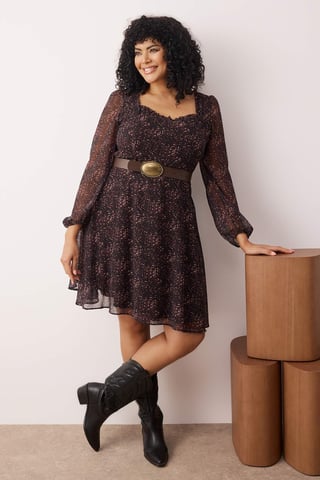 Trendyol Curve Damen Mehrfarbig Geometrisches Muster Kurz / Mini Lang Casual A-Linie Große Größen Kleid