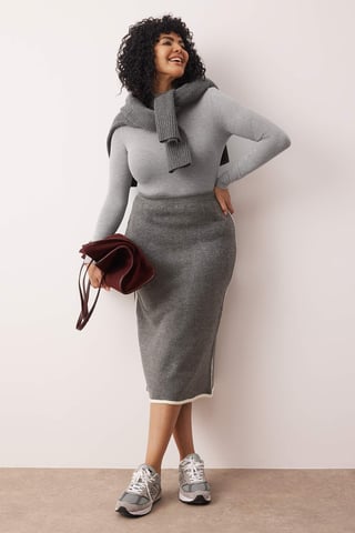 Trendyol Curve Damen Grau Gestreift Maxi Bleistift Rock Große Größen Röcke