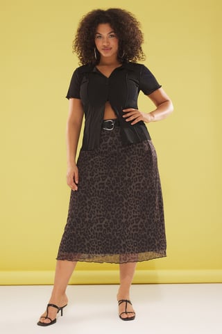 Trendyol Curve Damen Khaki Animal-Print Midi A-Linie Große Größen Röcke