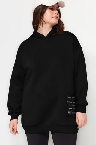 Trendyol Curve Damen Schwarz Slogan Lang Relaxed Fit Große Größen Sweatshirts
