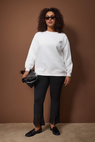Trendyol Curve Damen Weiß Einfarbig Lang Oversize Große Größen Sweatshirts