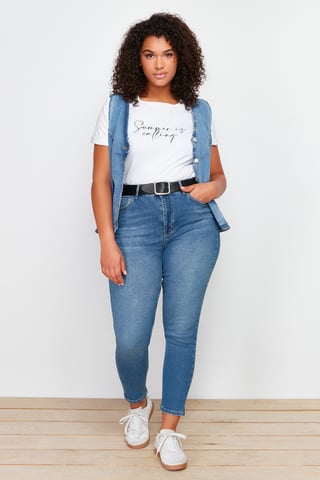 Trendyol Curve Damen Dunkelblau Einfarbig Skinny Hohe Taille Große Größen Jeans
