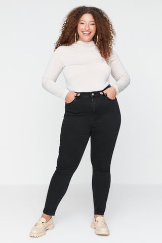 Trendyol Curve Damen Schwarz Einfarbig Skinny Hohe Taille Große Größen Jeans