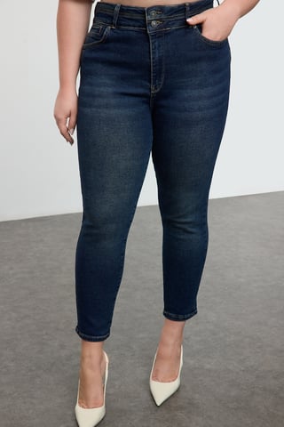 Trendyol Curve Damen Dunkelblau Einfarbig Skinny Hohe Taille Große Größen Jeans