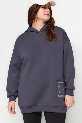 Trendyol Curve Damen Grau Slogan Lang Relaxed Fit Große Größen Sweatshirts
