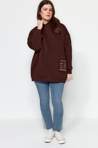 Trendyol Curve Damen Braun Slogan Lang Relaxed Fit Große Größen Sweatshirts