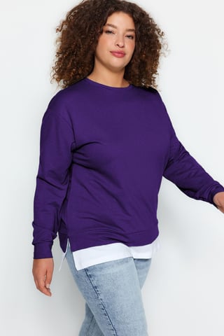 Trendyol Curve Damen Lila Einfarbig Lang Oversize Große Größen Sweatshirts