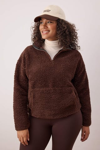 Trendyol Curve Damen Braun Einfarbig Lang Regular Fit Große Größen Sweatshirts