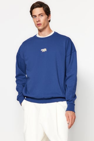 TRENDYOL MAN Herren Dunkelblau Einfarbig Lang Oversize Sweatshirts