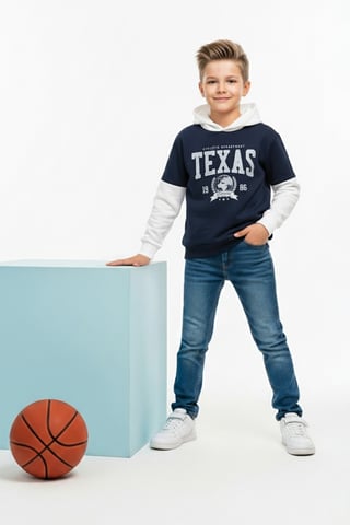 TRENDYOLKIDS Jungen Ecru Colour-Block Lang Regular Fit Sweatshirts