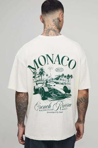 Tall Oversized Monaco Racing Print T-Shirt