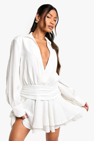 Strukturiertes Rüschen-Minikleid mit Volants