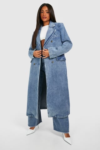 Boohoo Zweireihiger Denim-Trenchcoat