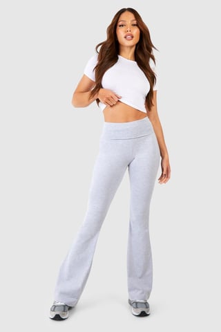 Tall Baumwoll-Jersey Yoga-Schlaghose mit umgeschlagenem Bund