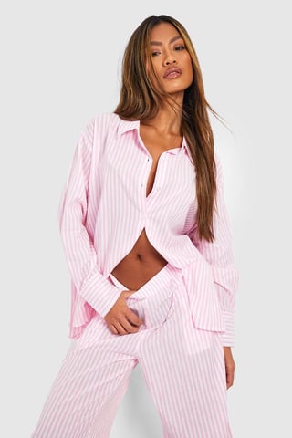 Boohoo Pyjamahemd aus Baumwolle mit Nadelstreifen und Oversize-Schnitt