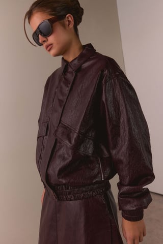 Warehouse Oversized Bomberjacke aus Kunstleder-Vinyl