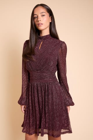DP Luxe Sparkle Plisse-Jersey-Minikleid mit hohem Ausschnitt