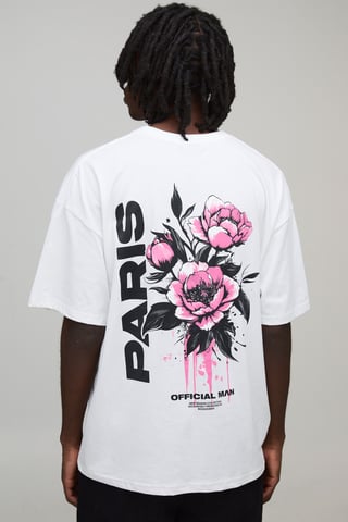 Weißes Oversized-T-Shirt mit Paris-Blumenprint