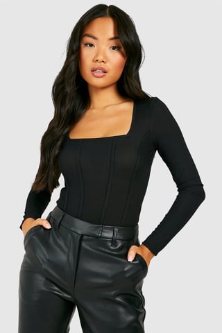 Boohoo Petite Ripp-Corsagen-Body