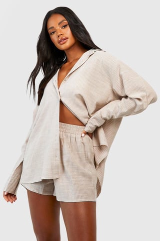 Baumwoll-Pyjama-Shorts mit Ton-in-Ton-Nadelstreifen