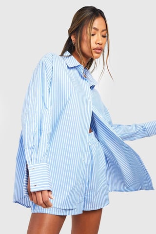Baumwoll-Pyjamahemd mit Nadelstreifen, Oversize