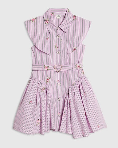 River Island Mädchen-Hemdkleid Lila Gestreift Premium mit Kragen