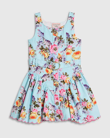 River Island Mini Mädchenfestkleid Blau Geblümt Rundhalsausschnitt