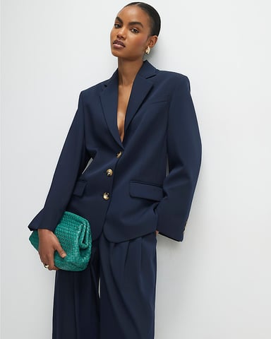 River Island Damenblazer Marineblau Oversize Langarm Knopfverschluss