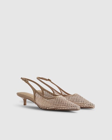 River Island Damen-Pumps mit Absatz Beige Diamanté-Mesh-Slingbacks