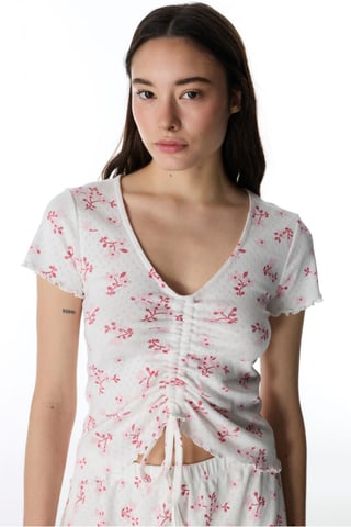 Blossom Pointel Blumen-T-Shirt-Schlafoberteil mit kurzen Ärmeln