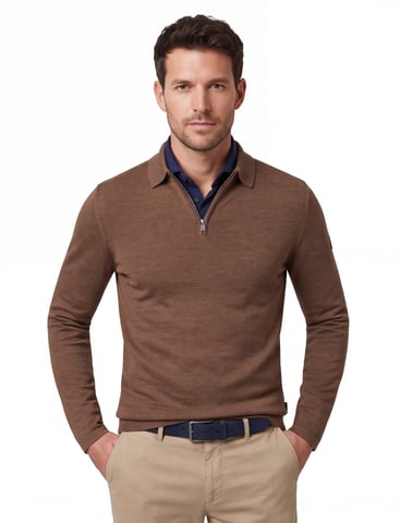Cavallaro Poloshirt Braun Merinowolle