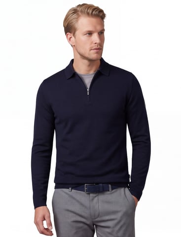 Cavallaro Napoli dunkelblaues Merinowoll-Poloshirt