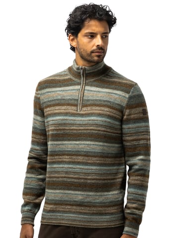 State of Art Grüner gestreifter Pullover mit halbem Reißverschluss