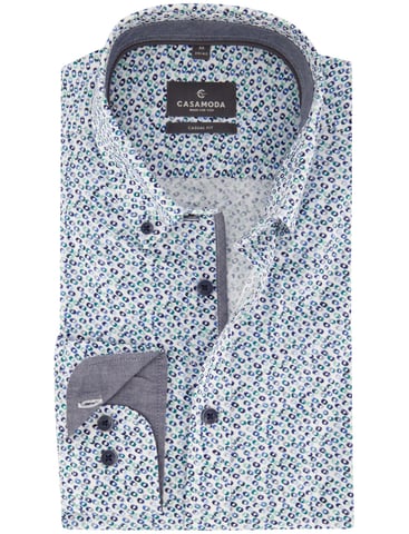 CASA MODA Casual Fit blaues Hemd mit Polka-Dot-Print
