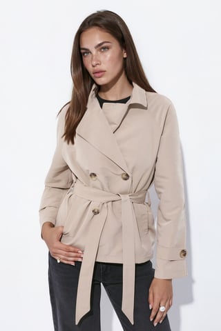 Gürtel-Trenchcoat mit fließendem Fall, kurz