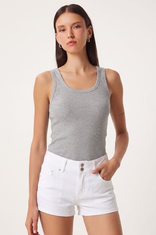 Figurbetontes Baumwoll-Tanktop mit U-Ausschnitt