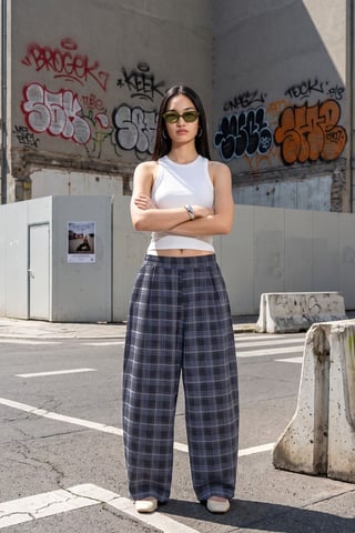 Hiccup Karierte Hose mit elastischem Bund und Taschendetail