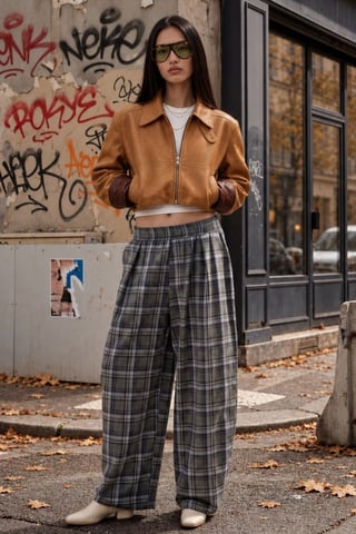 Karierte Hose mit elastischem Bund und Taschendetail