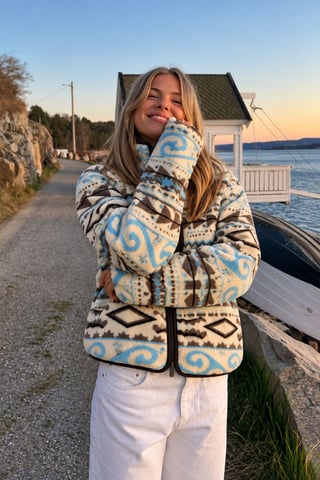 Mixray Damen-Sweatshirt mit geometrischem Muster und Reißverschlusskragen