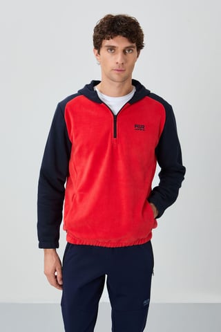 Tommy Life Herren-Sweatshirt aus Plüsch mit Colour-Blocking und halbem Reißverschluss