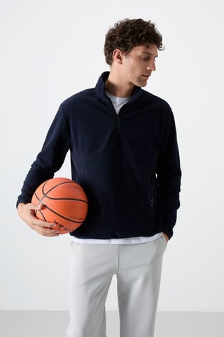 Tommy Life Herren-Sweatshirt mit Slim Fit und halbem Reißverschluss aus Plüsch