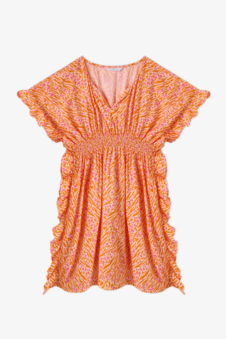 Penti Mädchen-Kaftan mit Safari-Leopardenprint und Pompons
