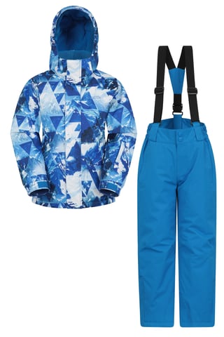 Mountain Warehouse Kinder-Skijacke- und -hosen-Set Schneefest Fleecegefüttert Warmes Ski-Outfit für draußen Blau/Dunkelblau