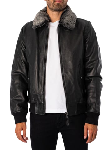 Schott Fliegerjacke Aus Leder, Schwarz