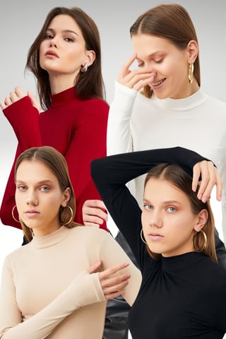 Bipantolon 4er-Pack Damen-Bodys mit Cut-out und halbem Rollkragen