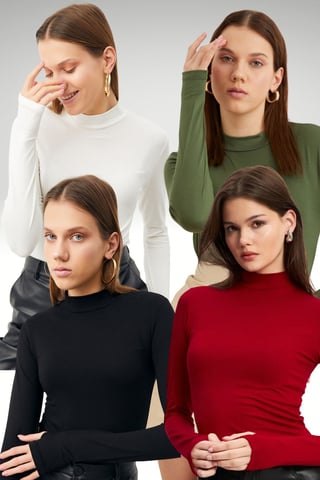 Bipantolon 4er-Pack Damen-Bodys mit Cut-out und halbem Rollkragen