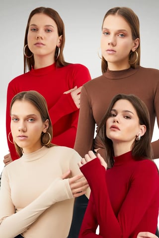 Bipantolon Damen 4er-Pack Bodys mit Cut-out und halbem Rollkragen