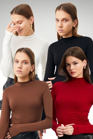 Bipantolon 4er-Pack Damen-Bodys mit Cut-out und halbem Rollkragen